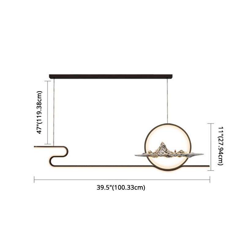 Chinese Minimalist Style Linear Island Pendant Lighting LED Metal Island Ceiling Light for Living Room