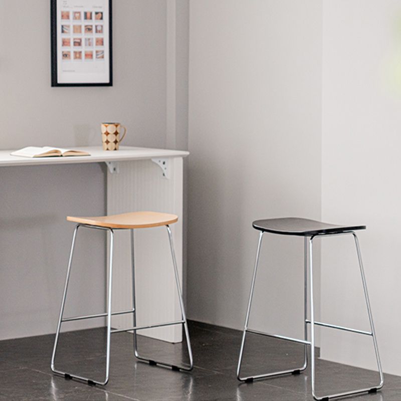 Contemporary Wood and Metal Backless Counter Height Stools for Living Room