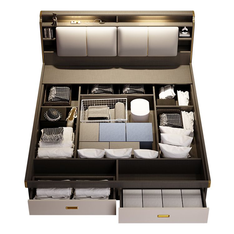 Contemporary Wood Bed Frame Solid Color Standard Bed with Lift Up Storage