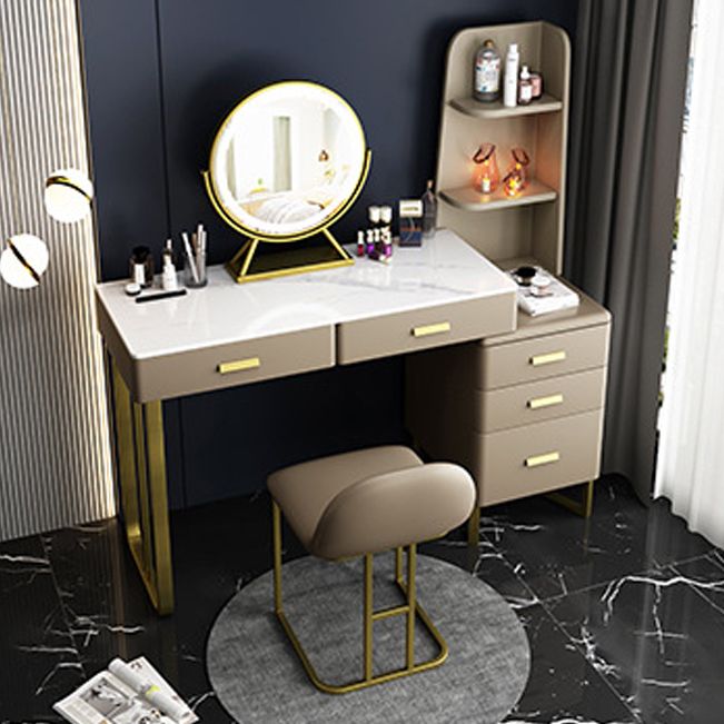 51.2" H Slate Vanity Makeup Desk with Storage Shelves and 5-Drawer