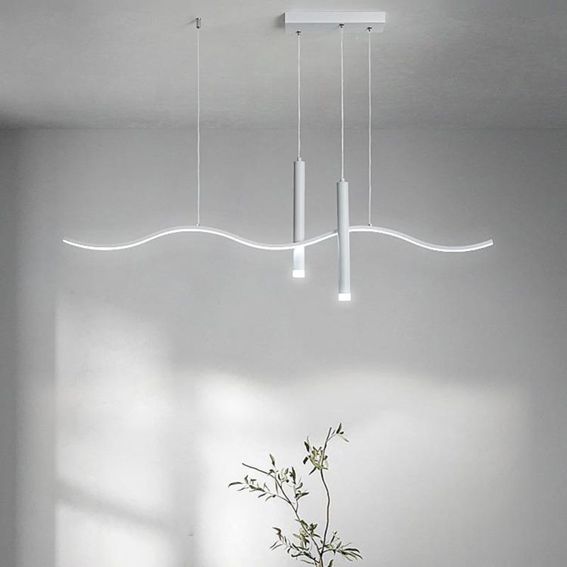 3-Light White Modernism Kitchen Island Lighting LED Metallic Ceiling Light