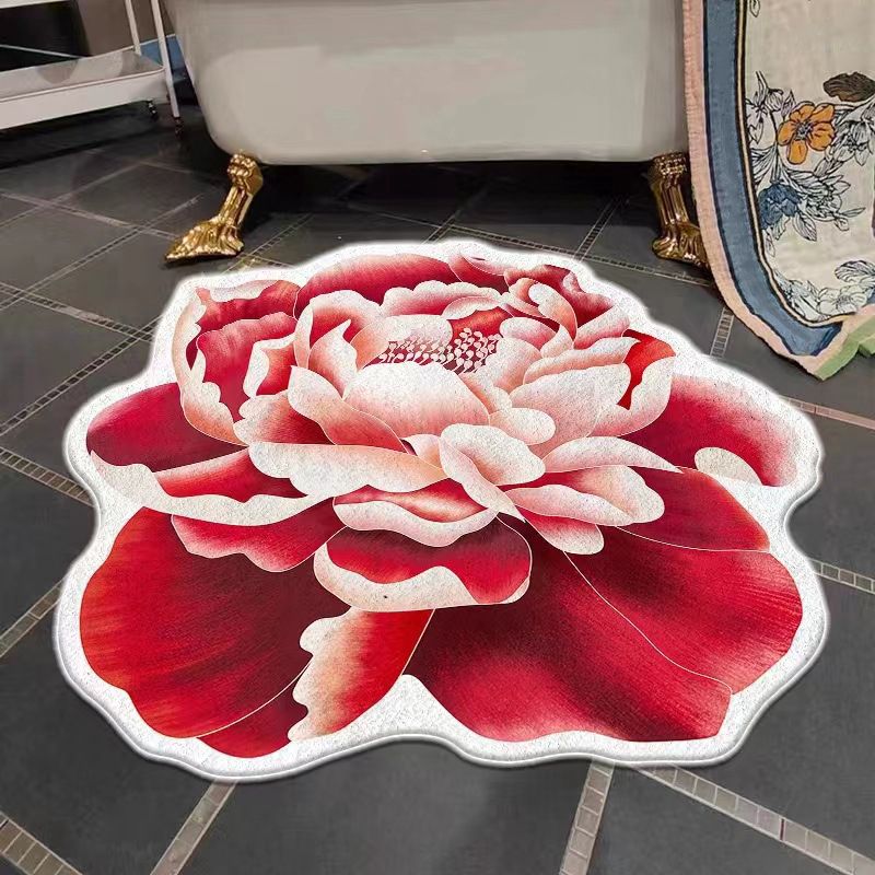 Irregular Shape Colorful Flowers Rug Stain Resistant Loom Rug for Bedroom