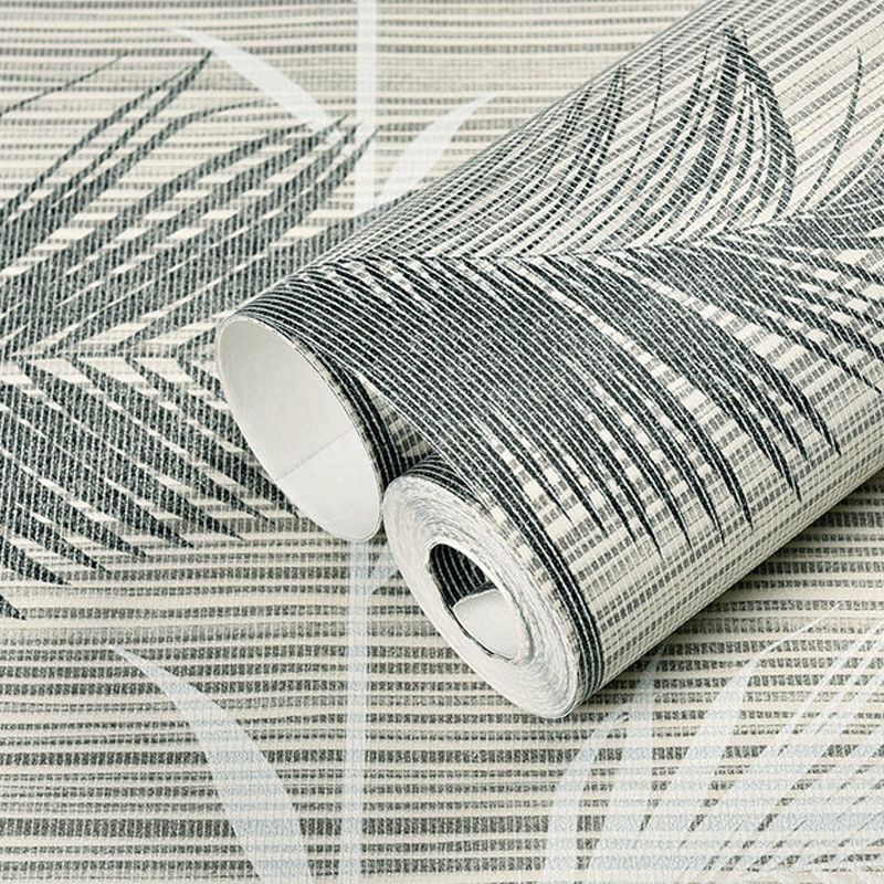 Grey Fern Leaves Wallpaper Roll Water Resistant Wall Covering for Home Decor, Unpasted