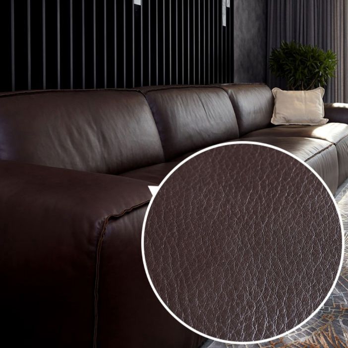 Contemporary Black Genuine Leather Square Arm Sofa with Pillows
