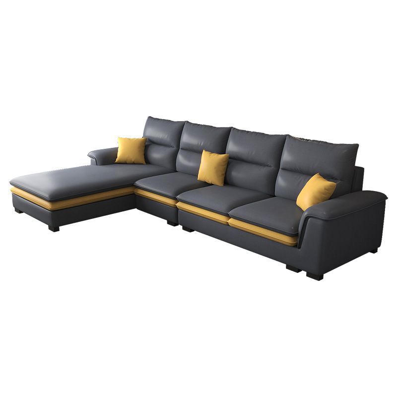 Faux Leather Sectional with Chaise Pillow Top Arm 4-Seat Sectional