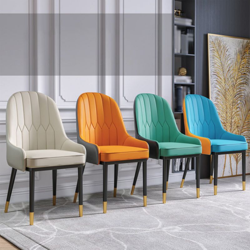 Glam Wood Dining Arm Chairs Faux Leather Dining Room Chairs for Home Use