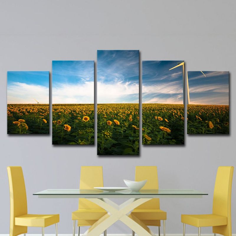 Modernist Sunflower Field Wall Art in Yellow Dining Room Wall Decor, Multi-Piece