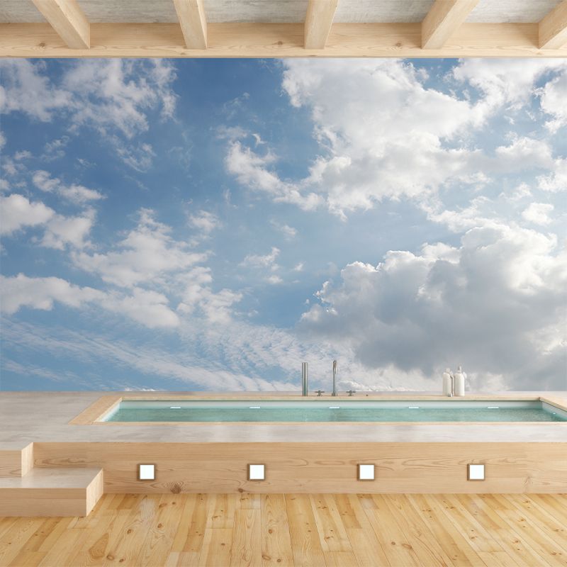 Sky Blue Mural Wallpaper Water Resistant Wall Covering for Living Room