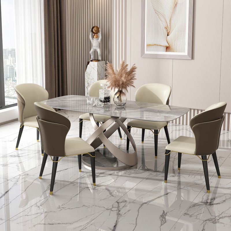 Nordic Sintered Stone Top Dining Set Rectangle 1/4/5/6/7 Pieces Dining Table Set