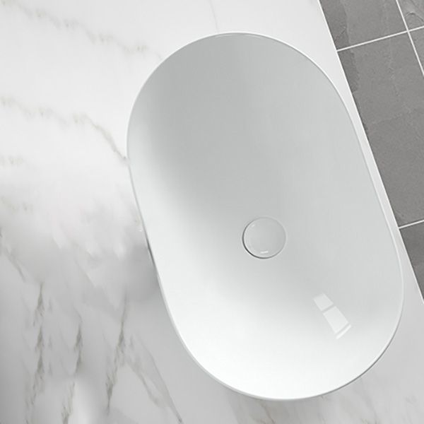 Contemporary Bathroom Sink Pop-Up Drain Porcelain Solid Color Oval-Shape Vessel