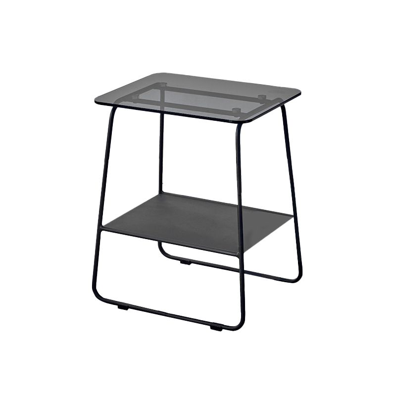 Metal Sled End Table Glass Top Side Sofa Side Accent Table with Shelf