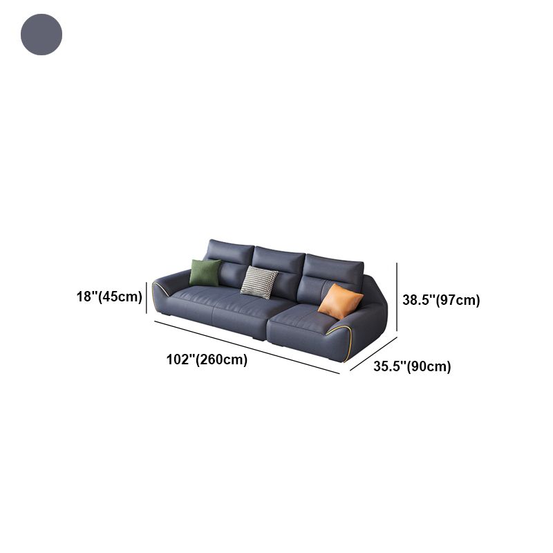 Square Arm Blue Removable Cushions Contemporary Faux Leather Sofa & Chaise