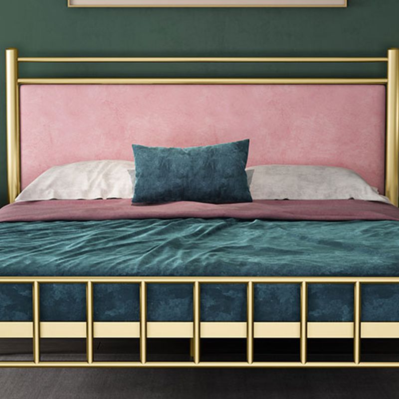 Glam Upholstered Headboard Bed with Metal Legs Open-Frame Bed