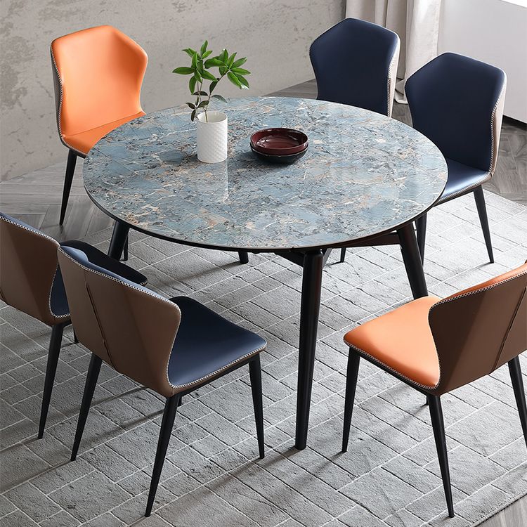 Modern Scalable Dinette Set 1/4/5/7 Pieces Round Blue Sintered Stone Top Dining Table Set