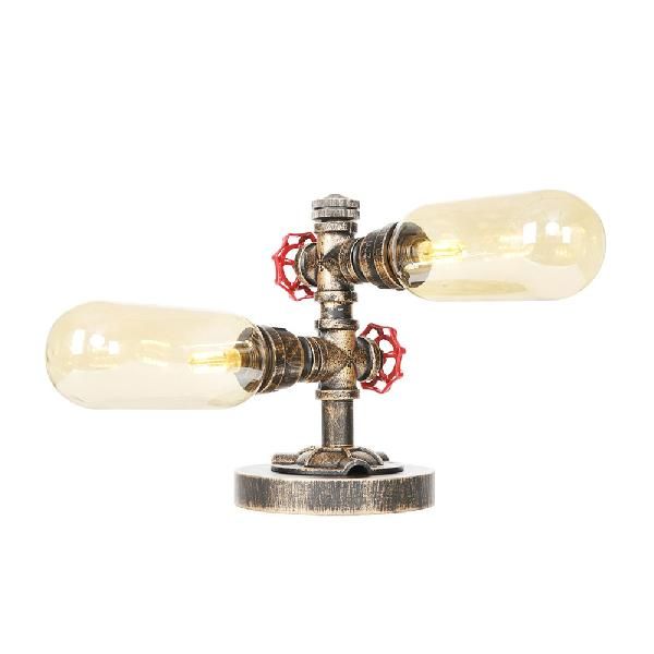 Industrial Oval Shade Desk Light 2-Bulb Clear/Bamernglas Tischlampe in gealterter Bronze für Wohnzimmer