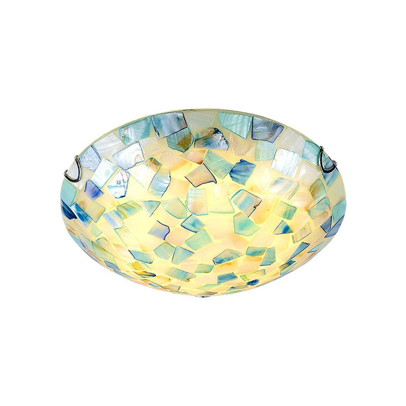 Tiffany Style Mosaic Shade Flush Ceiling Light Shell Flush Mount Lighting Fixture for Bedroom