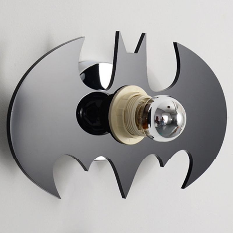 Black 1 Light Wall Sconce Acrylic Batman Wall Light Fixture for Kids Room