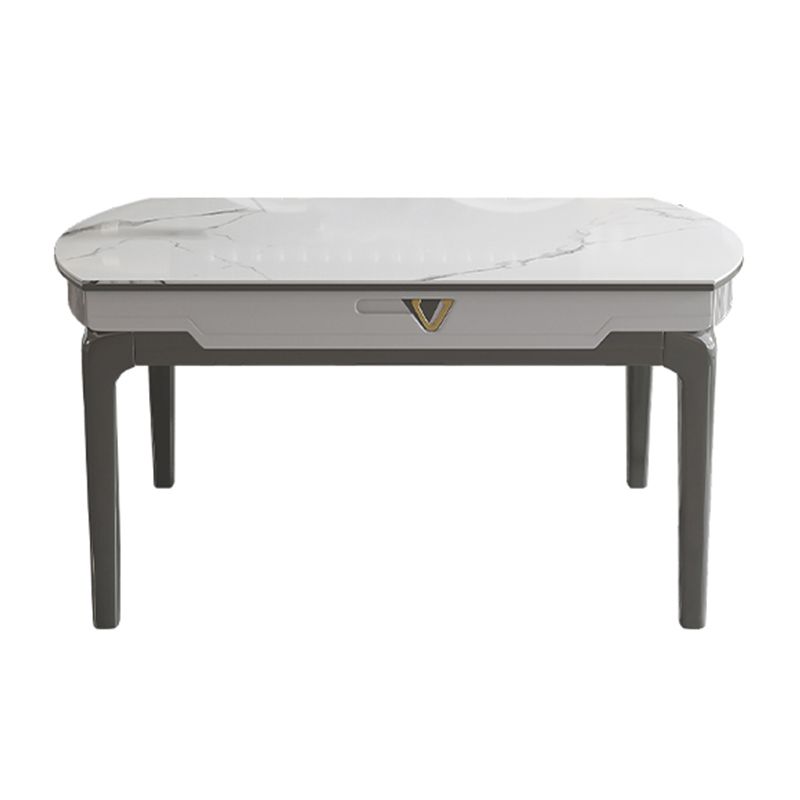 Modern Extendable Dining Table White Round Stone Tabletop for Home