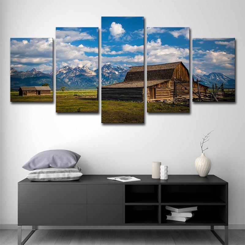 Farmhouse Natural Scenery Canvas Art Blue Multi-Piece Wall Decor for House Interior