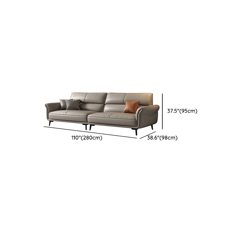 Genuine Leather Flared Arm Sofa Mid-Century Modern Sofa in Gray of 37.4" High
