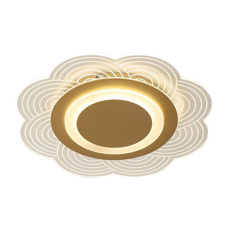 Acrylic Flower Ceiling Fixture Cartoon LED Gold Flush Mount Light in Warm/White Light for bedroom