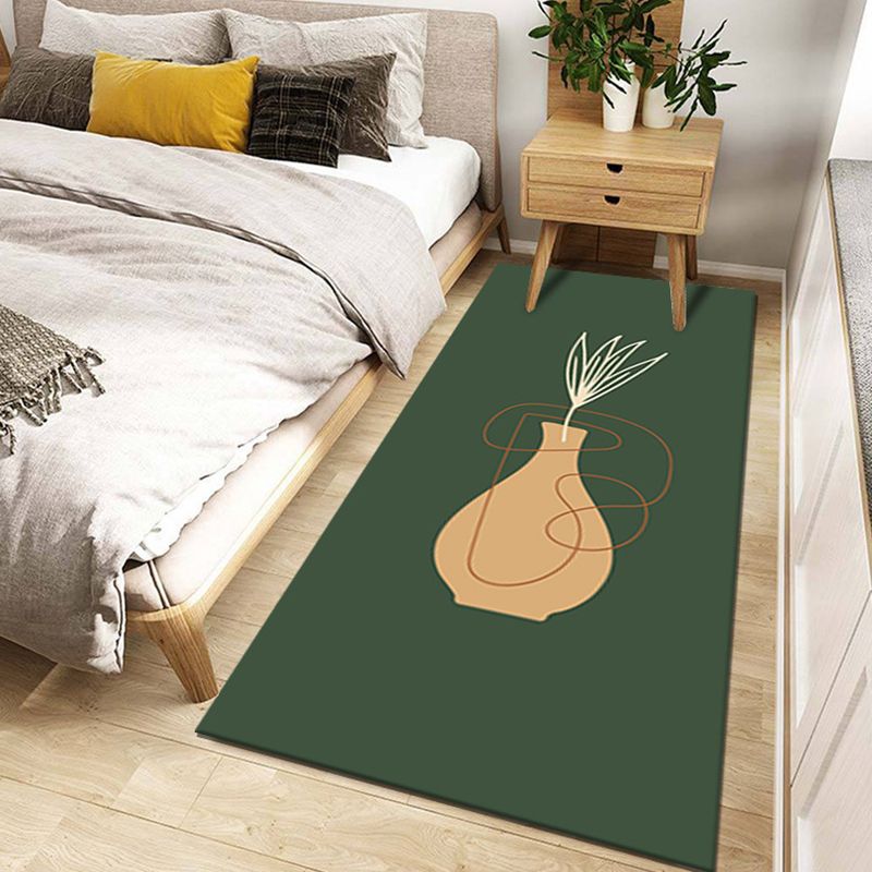 Dark Green Pattern Rug Modern Polyester Rug Washable Rug for Living Room