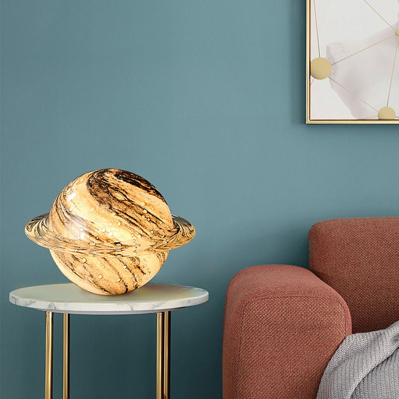 Creative Planet Shaped Night Lamp Modern Glass 1-Bulb Living Room Table Light