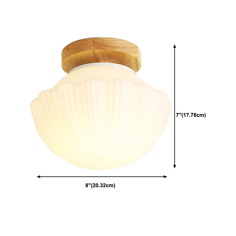 Single Beige Finish Flush Mount Lighting Nodic Wooden Shaded Ceiling Light