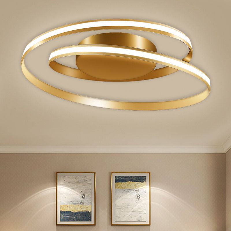 Plafonnier à anneau en spirale contemporain en métal LED doré, éclairage encastré en lumière chaude/blanche, 18"/23,5" de large