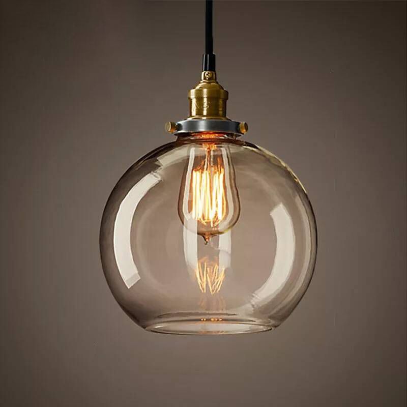 Lucina colgante de sombra de vidrio Estilo industrial Lámpara de caída de comedor de 1 luces en negro