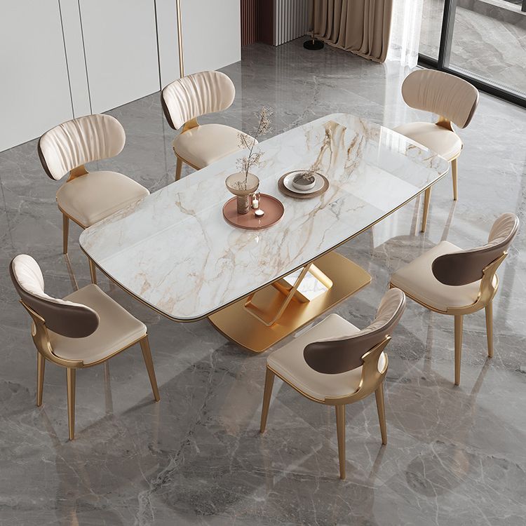 Dining Room Set Modern Sintered Stone Table with Gold Metal Base Rectangle Dining Set for Restaurant