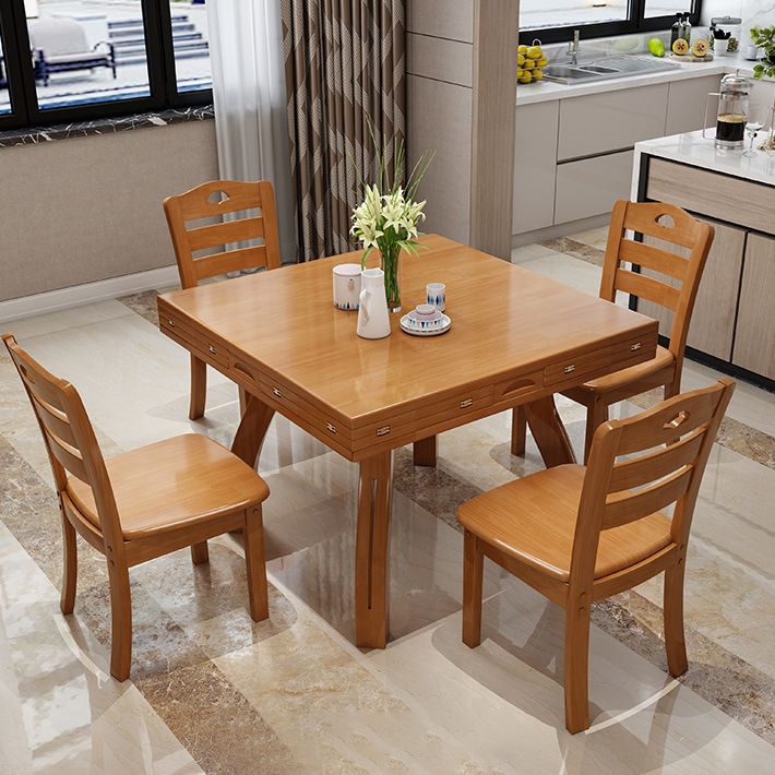 Modern Rubberwood Dinner Table Round 4 Legs Drop-Leaf Table for Home Use