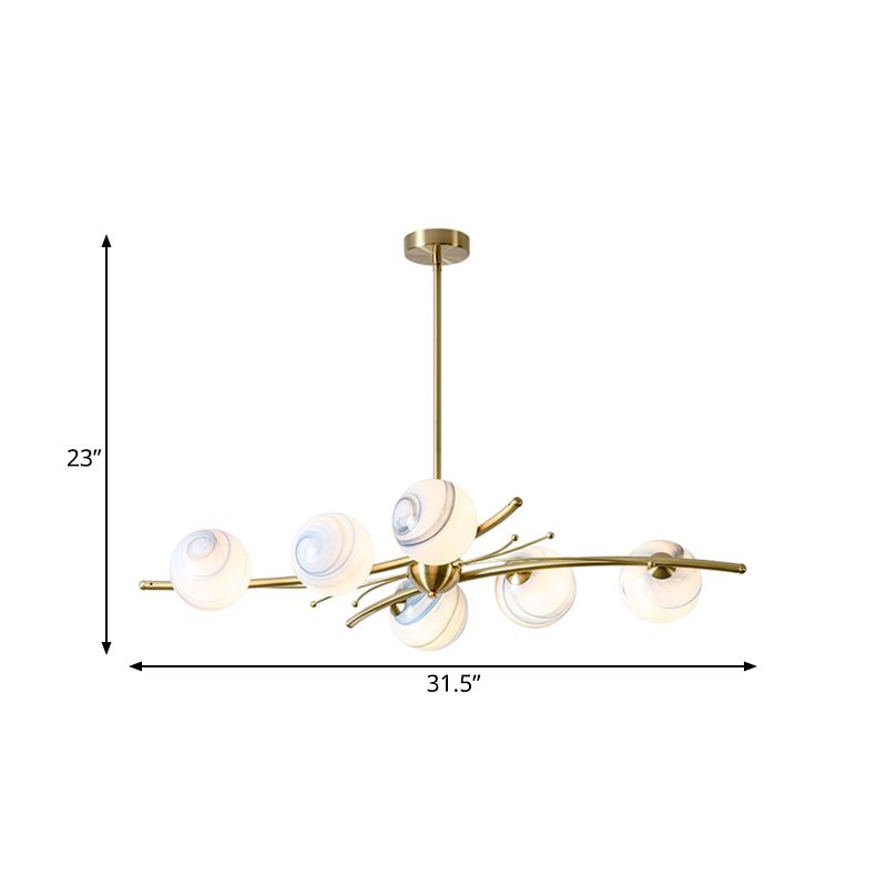 Spherical Frosted Glass Ceiling Light Modern 6-Head Gold Chandelier Lamp for Dining Room
