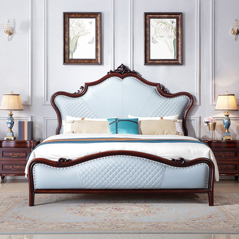 Victorian Tufted Upholstered Bed Frame Solid Wood Mattress Included King Bed in Brown