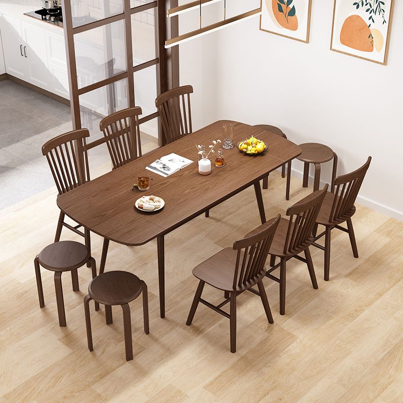 Table en bois en caoutchouc extensible dans la nature / noix Table rectangle moderne avec 4 jambes