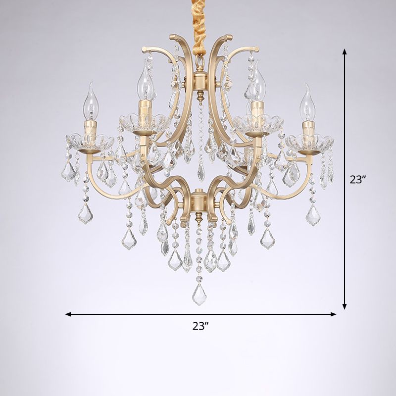 Candélabre métallique Pendre lustre moderne 4 ampoules suspendues suspendues avec accents cristallins en or