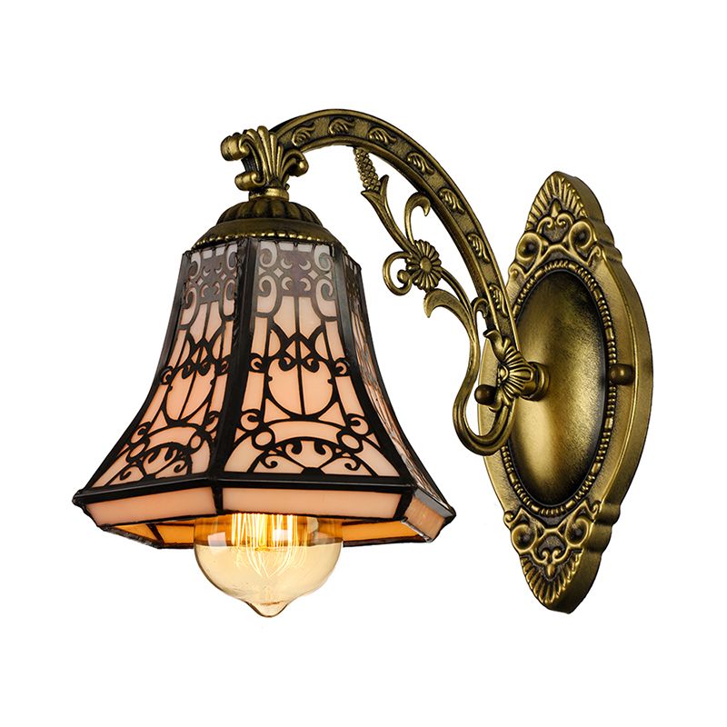 Art Glass Bell Wall Light with Carved Arm 1 Head Vintage Tiffany Wall Lamp in Black for Outdoor