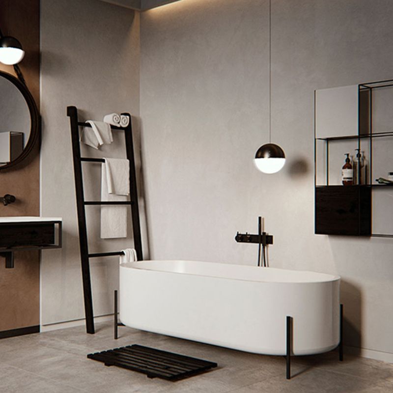 Oval Stone Soaking Bathtub Antique Finish Back to Wall Bath Tub