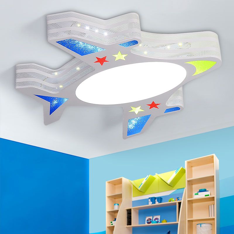 Metal Aircraft Flush Mount Lighting Kids LED Grau Deckenleuchte mit Star Cutouts für Schlafzimmer