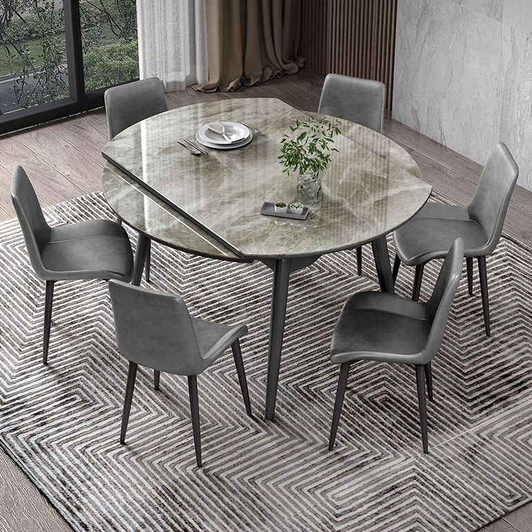 Round Extendable Stone Dining Site Table Contemporary 51.2'' Dinette Table