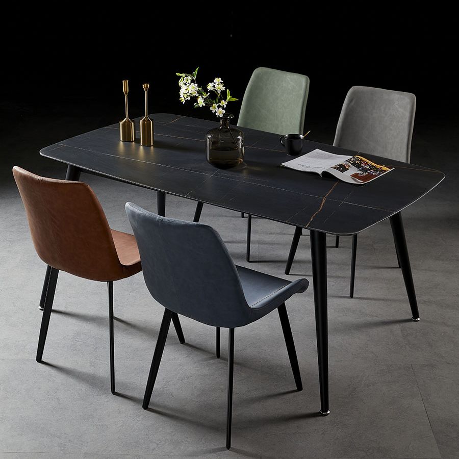 Silla lateral de comedor con respaldo sólido de diseño industrial, brazo de cuero, silla lateral de comedor