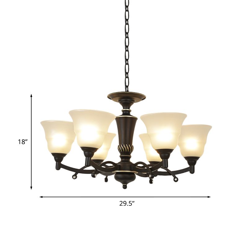 6/8 bulbi il lampadario illuminazione in vetro smerigliato in vetro sospeso in nero per soggiorno