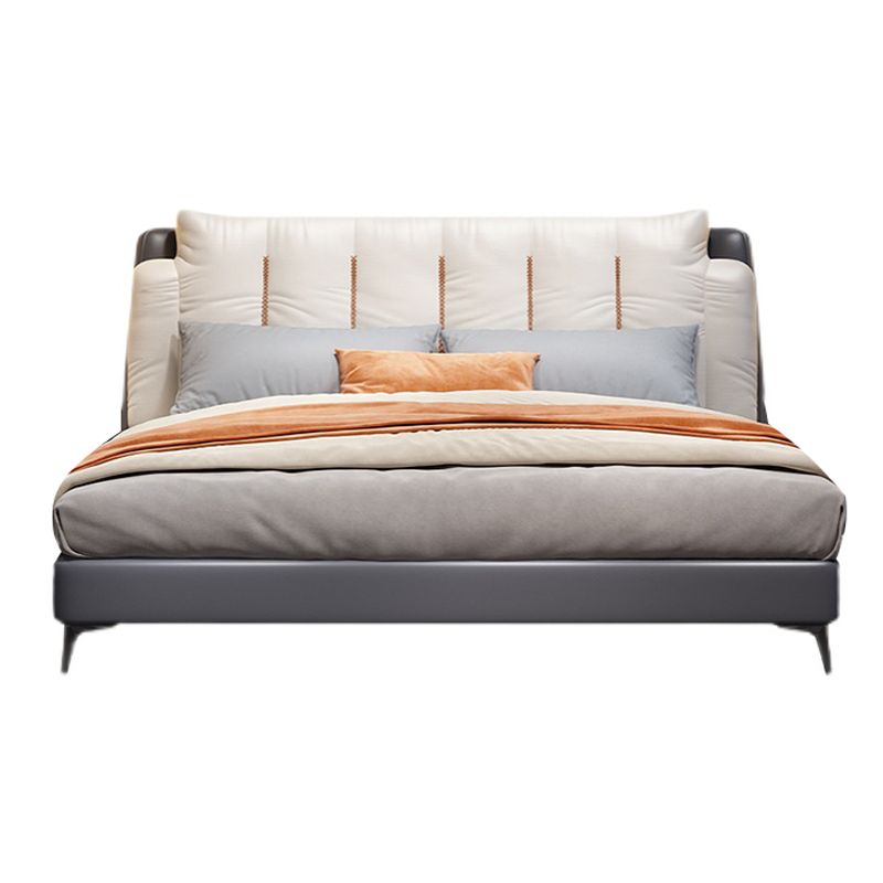 Contemporary Upholstered Bed with Headboard Faux Leather Bed