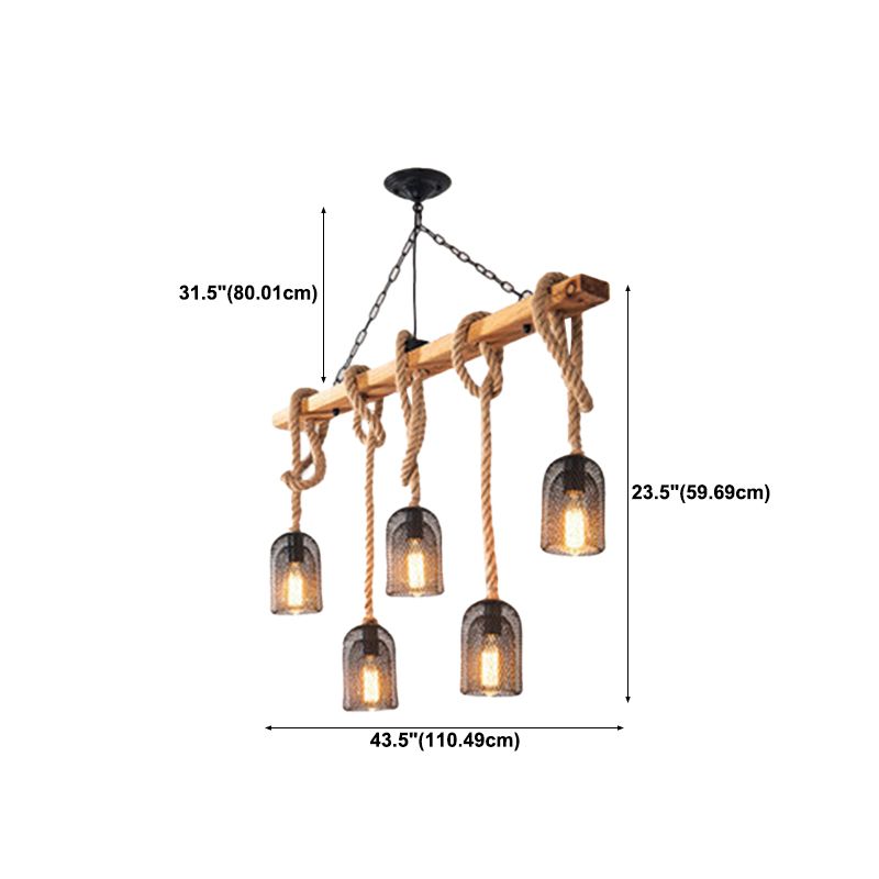 Industrial Wood Pendant Light Linear Shape Island Light with Metal Shade for Bar Counter