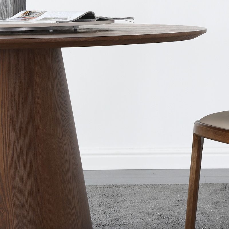 Round Brown Sintered Stone Dining Table Modern Convertible Furniture with Pedestal Base