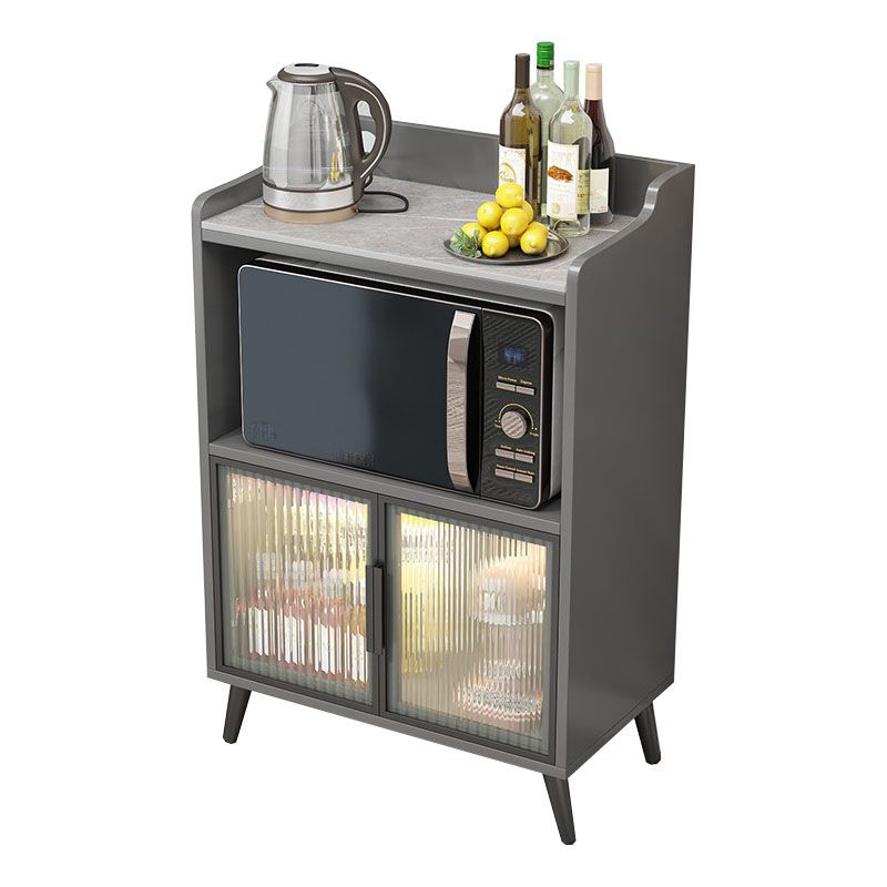 Glam Stone Top Dining Server Gray Indoor Sideboard with Glass Doors