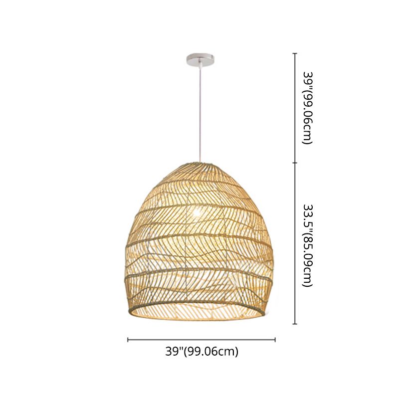 Basket Pendant Lighting Fixture Asian Rattan Beige Hanging Light Fixture for Restaurant