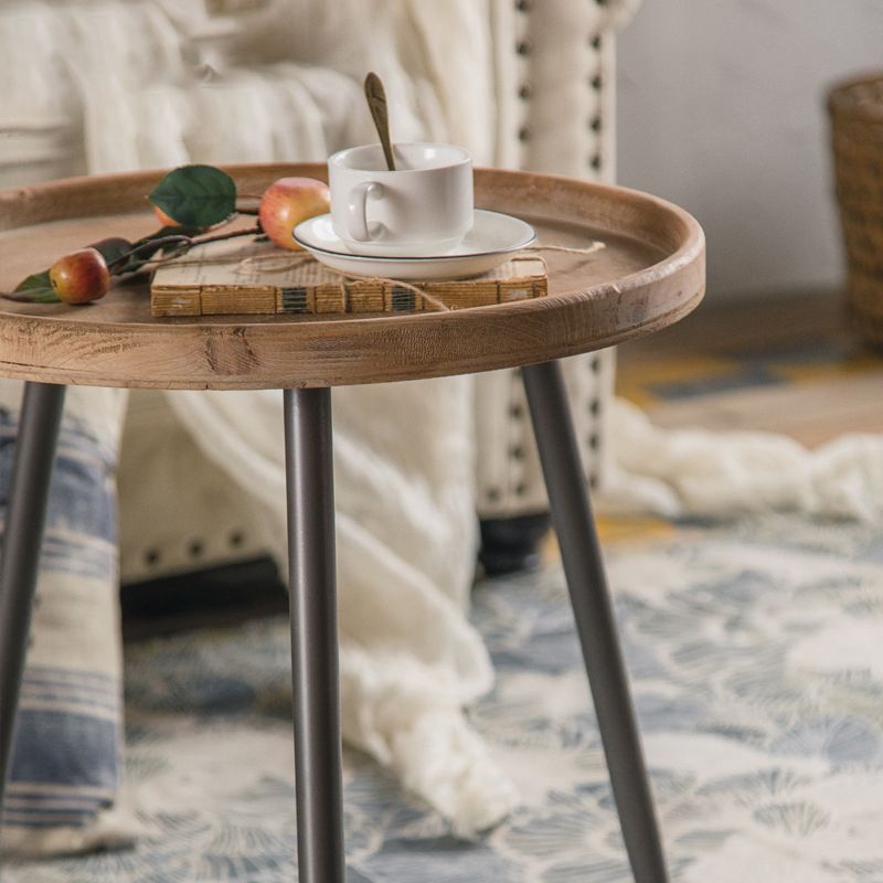 Rustic Solid Wood 3 Legs Tray Top Round Distressed Living Room Side Table