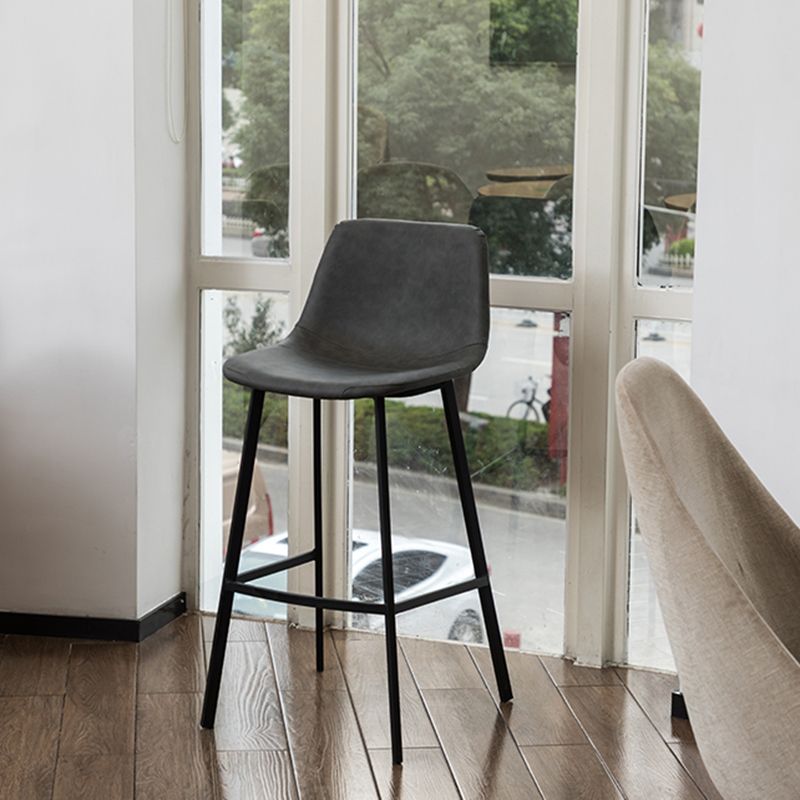 Industrial Leather Iron Counter Stools Low Back Bar Stools with Footrest