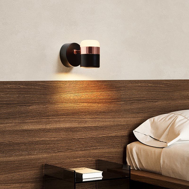Modern Metal Wall Sconce Cylinder Shape Wall Light with Acrylic Shade for Bedroom